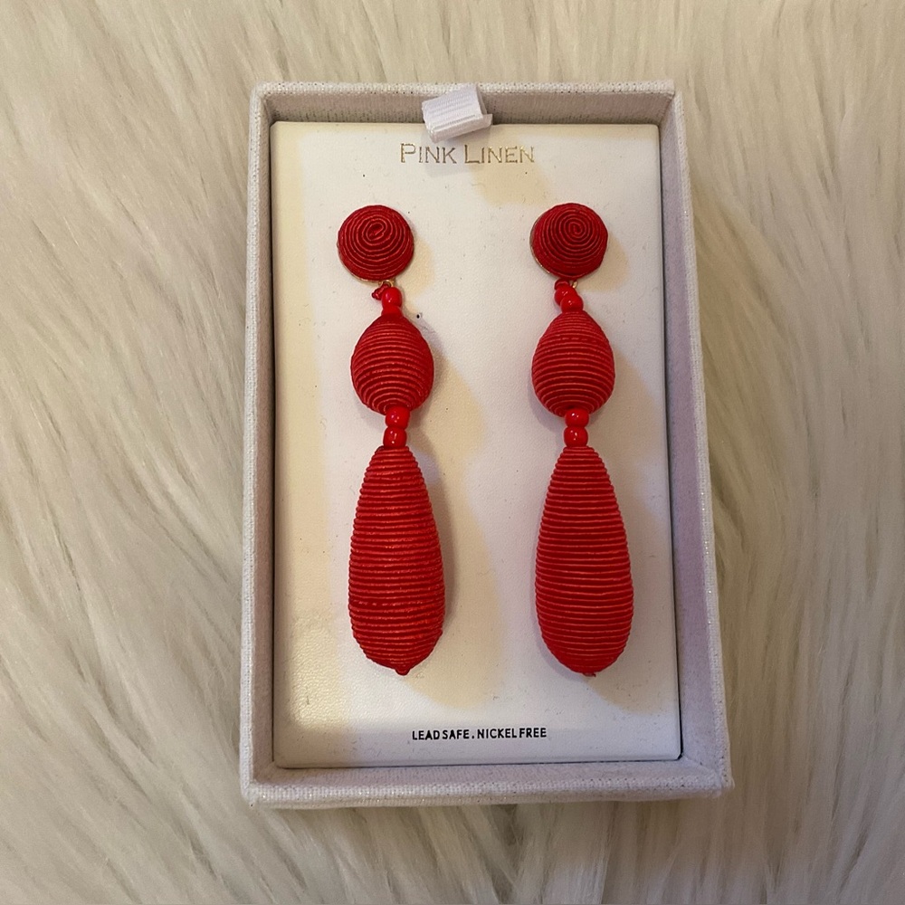 Pink Linen Woven Drop Earrings - New in Box - Picture 2 of 7